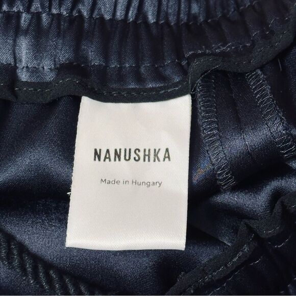 Nanushka Navy Wide Leg Satin Pants High-Waisted Size L - Picture 8 of 8